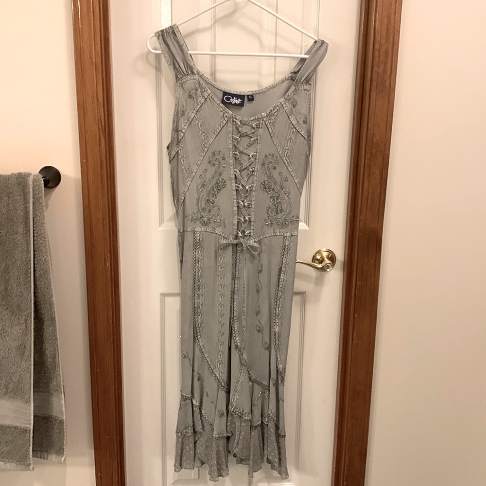 Gray/olive color embroidered Summer dress